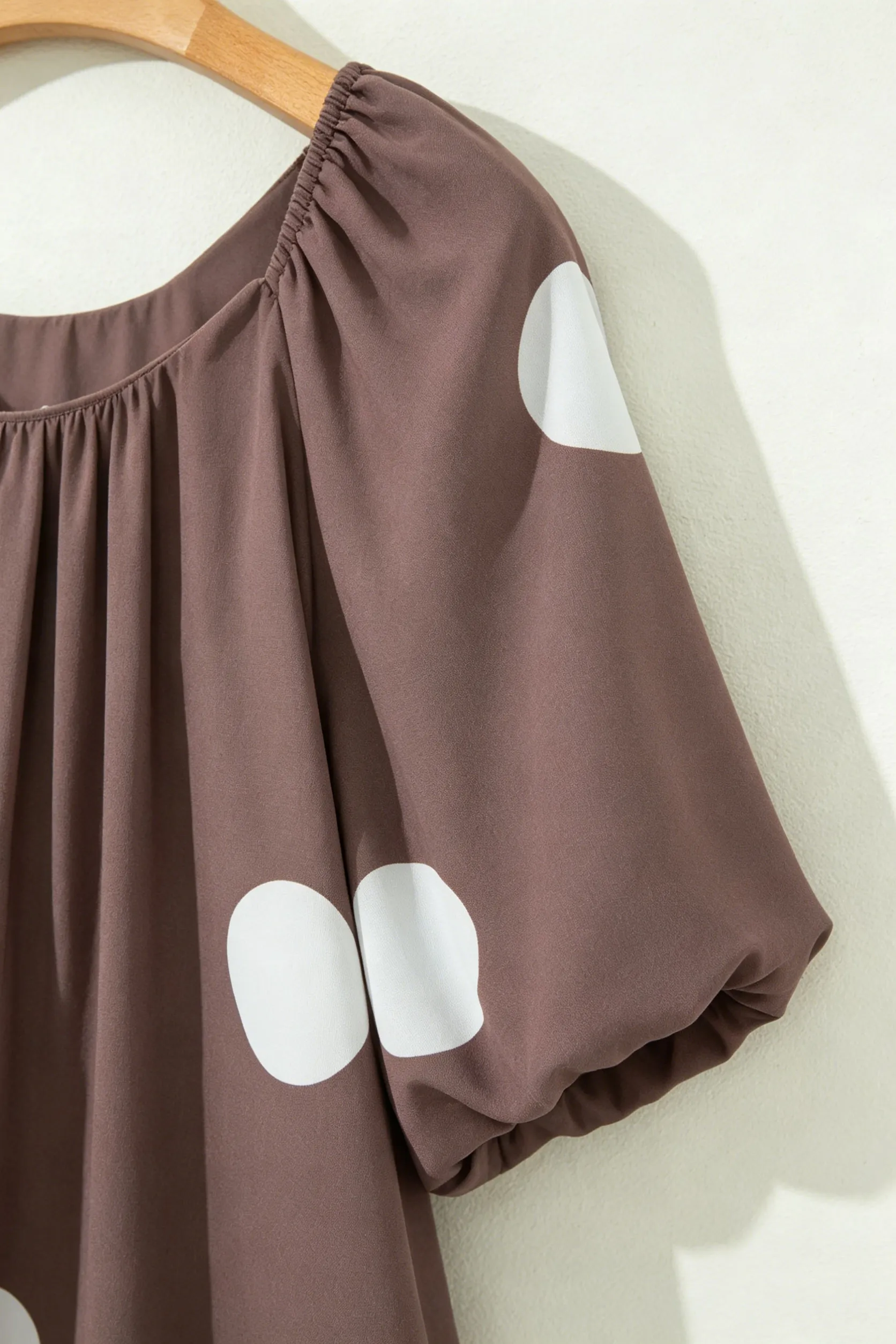 Brown Polka Dot Puff Sleeve Knot Back Mini Dress