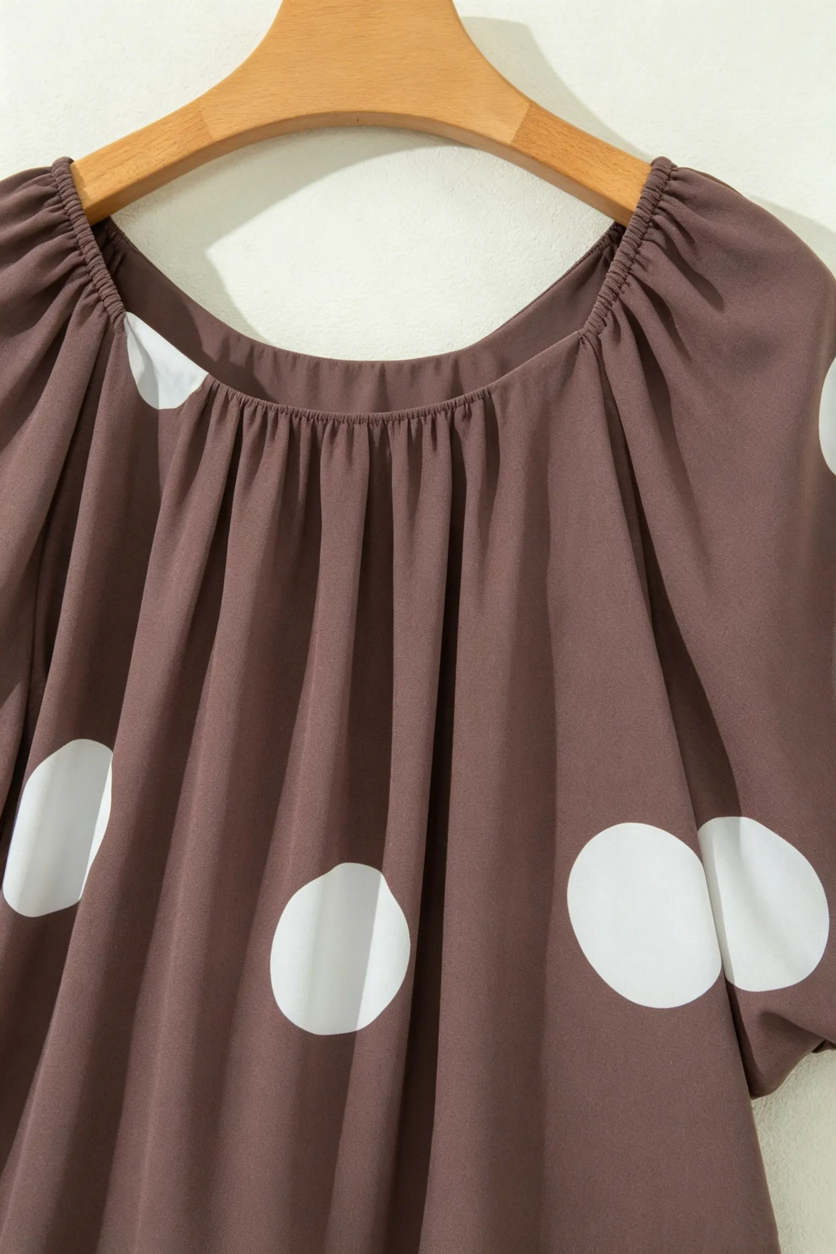 Brown Polka Dot Puff Sleeve Knot Back Mini Dress