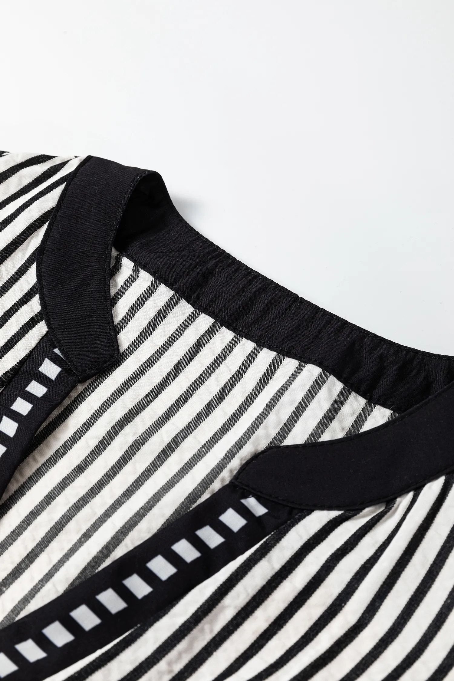 Black Stripe Double Ruffled Short Sleeve Contrast Trim V Neck Midi Dress